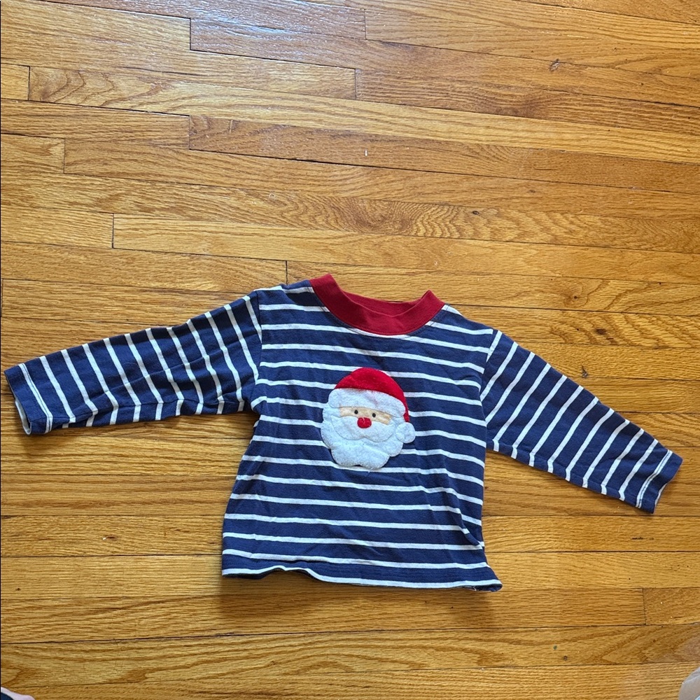 Festive Santa Long Sleeve Kids Tee - Navy and Red